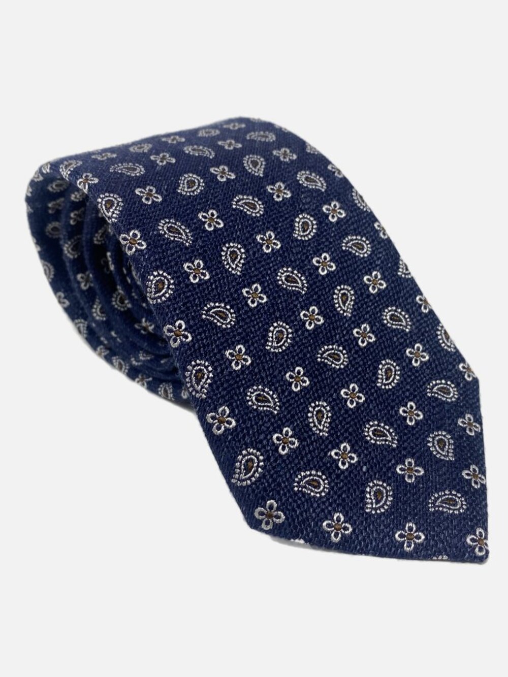 Suit Supply Tie Black Silk Linen Geometric Paisley Jacquard Foulard Italy Neck